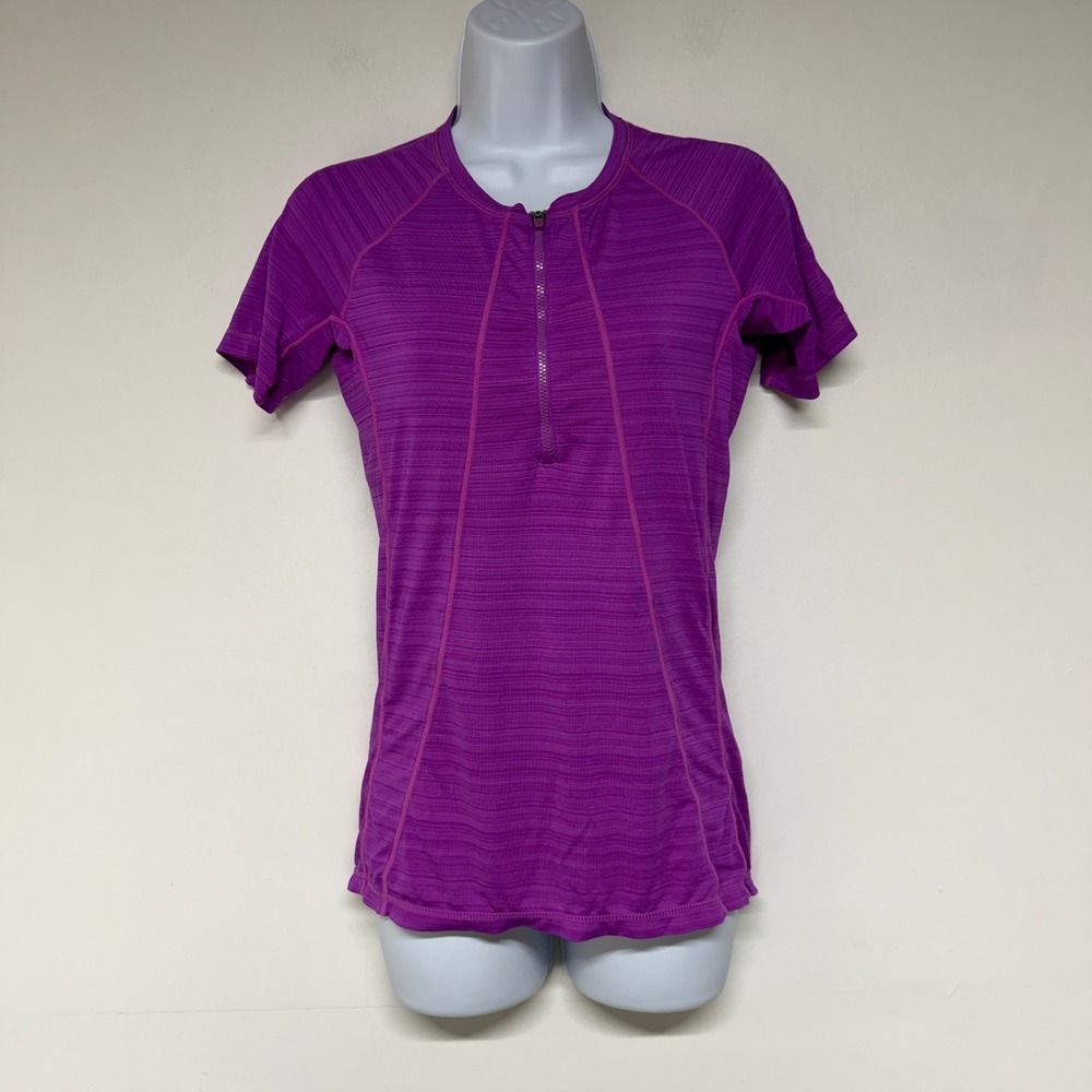 Athleta Womens Size S Purple Performance Short Sleeve Quarter Zip Activewear